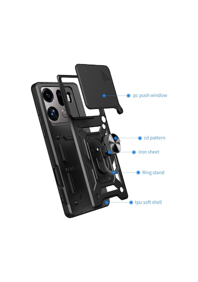 Teleplus Oppo Find X9 Pro Kılıf Magnetik Standlı Kamera Korumalı Slide Sürgülü Cover Kapak Siyah