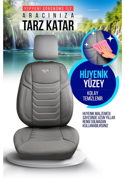 Gri - Gri Panda Manavgat Serısı Lakos Kumaş Oto Koltuk Kılıfı - Tam Set