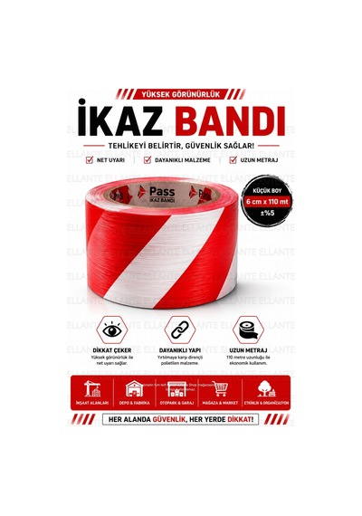 İkaz Bandı 6 Cm X 110 Metre Kırmızı Beyaz Güvenlik Uyarı Şeridi Şantiye Depo Otopark Ve Etkinlik Ala