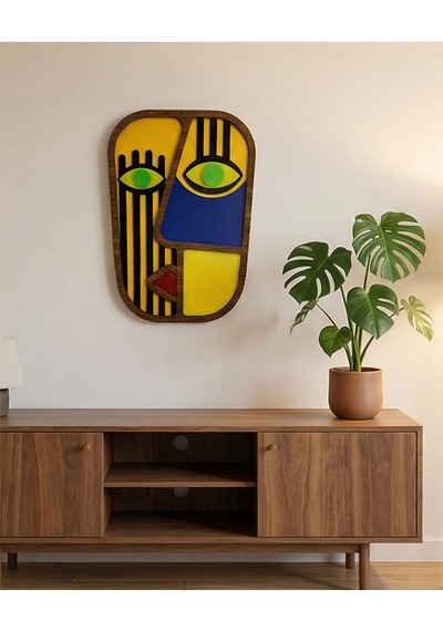 Modern Picasso Tarzı Mdf Ahşap Duvar Maskı - Soyut Yüz Duvar Sanatı 1