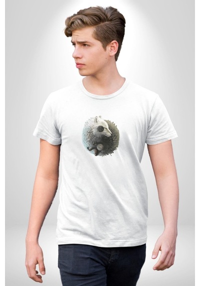Yin İle Yang Beyaz Siyah Kurt Unisex Unisex Beyaz Organik Baskılı T-shirt Penye Yüksek Kalite Beyaz