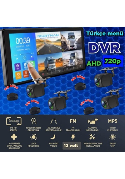 Dvr Ekran Ve 4 Ad. Ahd 720p Nesne Tanıma Sesli İkazlı Kamera Seti