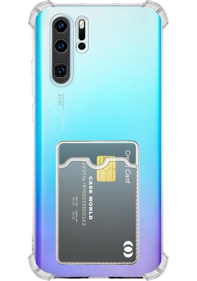 Huawei P30 Pro Kapak Kamera Korumalı Kartlıklı Darbe Emici Özellikli Şeffaf Silikon Kılıf