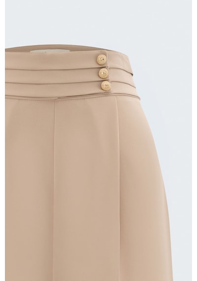 Sateen Bel Detaylı Pantolon - Koyu Bej-137809