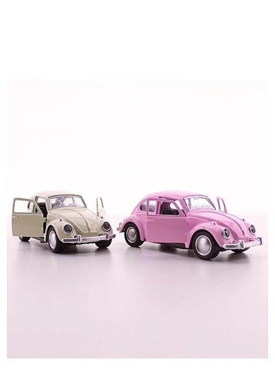Mobgift 2'li Set Beyaz Pembe Metal Vosvos Araba Büyük Boy 12cm