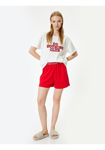Koton Şortlu Pijama Takımı Baskılı Pamuklu Kırmızı 4slk40159mk Kırmızı