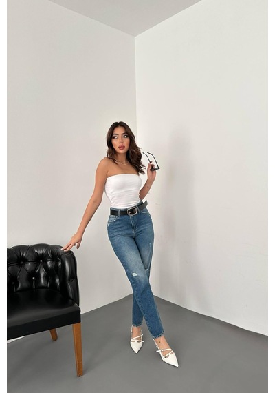 Alemdarshop Mavi Lazer Kesim Jeans Pantolon