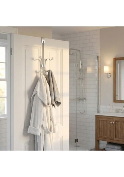 Orret Home 5 Kancalı Tekli Amerikan Kapı Arkası Krom Askılık Kapıya Asılabilir Metal Askı, Kapı Üstü Askılık, Bornoz Havlu Çanta Askısı, Parlak Krom Organizer Krom 50cm