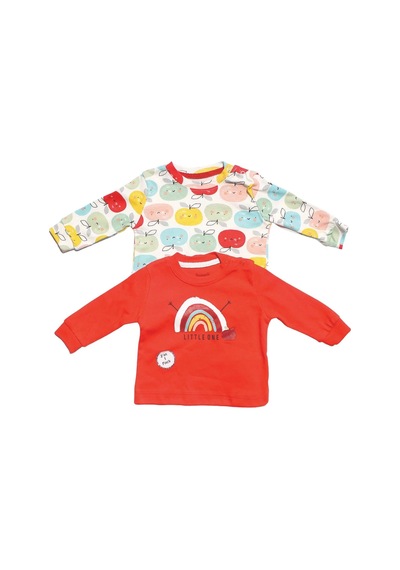 Bebegen Unisex Kırmızı Renkli Elmalı Desenli 2'li Body Set Çok Renkli