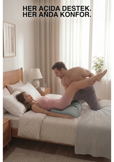 Premium 27 Kama Şeklinde Ergonomik Pozisyon Yastığı Yatak, Kanepe, Yoga, Bel Ve Sırt Desteği Gri
