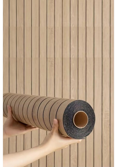 60cm X 280cm 1 Adet Kendinden Yapışkanlı Açık Kahverengi Lambiri Desenli Duvar Paneli Kağıdı Yg005