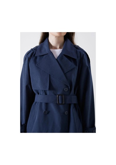 Lc Waikiki Lcw Modest Lacivert Kruvaze Yaka Oversize Kadın Trençkot Navy