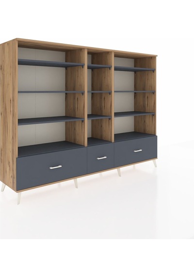 Hyperion Dolap 12 Raflı 3 Çekmeceli 220x44x163 Çam-antrasit Çam-antrasit