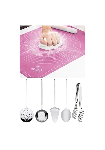 Sunum Hazırlama Seti Hamur Açma Matı Kevgir Spatula Kepçe Toplu Set Mutfak Hazırlık Ürünleri Gri