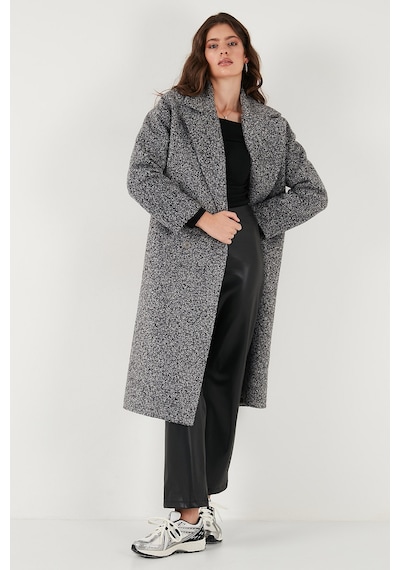 Lela Oversize Fit Mono Yaka Düğmeli Buklet Uzun Kaşe Bayan Kaban 6810236 Antrasit