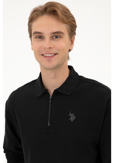 U.S. Polo Assn. Erkek Comfort Fit Yarım Fermuarlı Siyah Sweatshirt 50313754-VR046