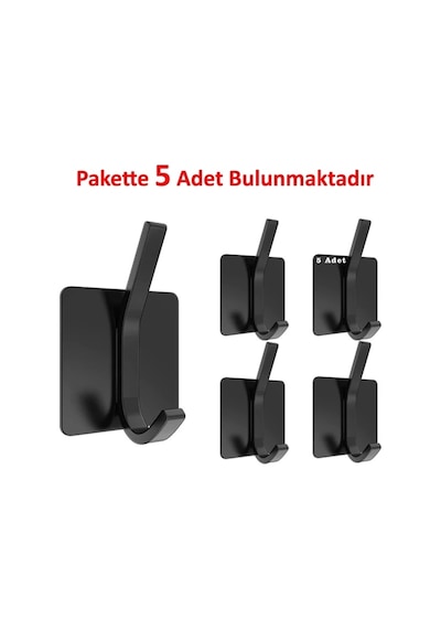 Ardini Kendinden Yapışkanlı Askılık Mat Siyah 04 Pakette 5 Adet Mat Siyah