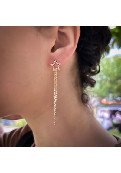14k Altın Sallantılı Taşlı Yıldız Küpe
