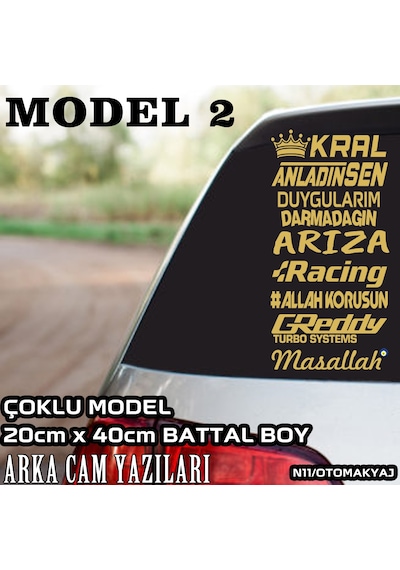 arka cam yazıları - çoklu model türkçe marka yazılı sticker seti
