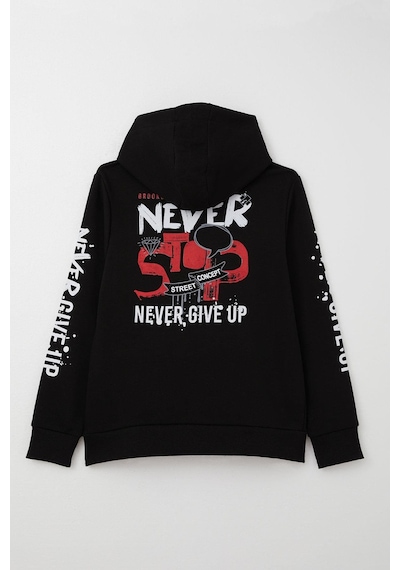 Breeze Erkek Çocuk Sweatshirt Kanguru Cepli Kapüşonlu 9-16 Yaş, Siyah Siyah
