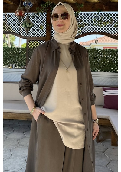 Rabia Şamlı İnci Pantolonlu Takım Haki Normal