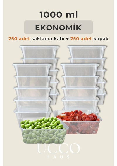 250 Adet 1 Litre Ekonomik Buzdolabı Dondurucu Erzak Sızdırmaz Saklama Kabı Seti Buzluk Organizer Şeffaf