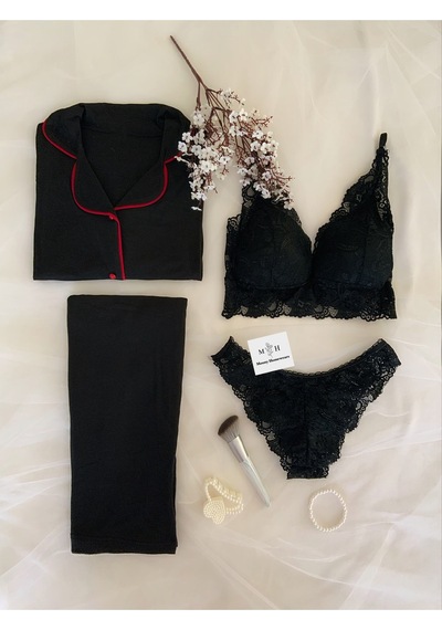 Mh Moony Homewears 4'lü Dark Penye Pijama Iç Giyim Takımı Koyu Lacivert