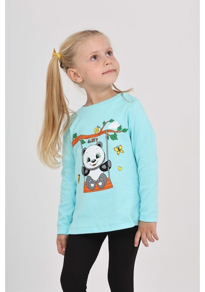Toontoy Kız Çocuk Sallanan Panda Baskılı Sweatshirt Turkuaz