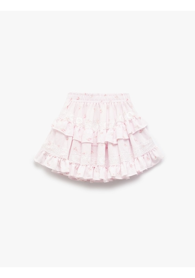 Koton Fırfır Detaylı Katmanlı Viskon Etek Pembe Desenli 5skg70074aw Pembe Desenli Pembe