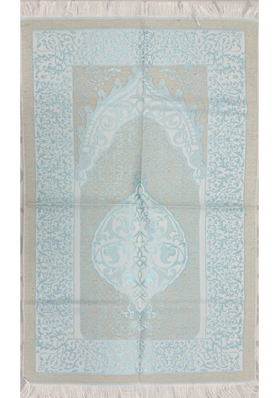 Açık Turkuaz Krem Desenli Çeyizlik Hediyelik Saçaklı 66cmx114cm