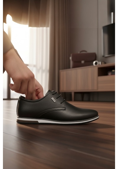 Enoch Erkek Smart Casual Bağcıklı Ayakkabı - Metal Amblemli Esnek Hafif Tabanlı Şehir Şıklığı Ve Ofis Ayakkabısı Siyah Enoch Erkek Smart Casual Bağcıklı Ayakkabı - Metal Amblemli Esnek Hafif Tabanlı Şehir Şıklığı Ve Ofis Ayakkabısı Siyah