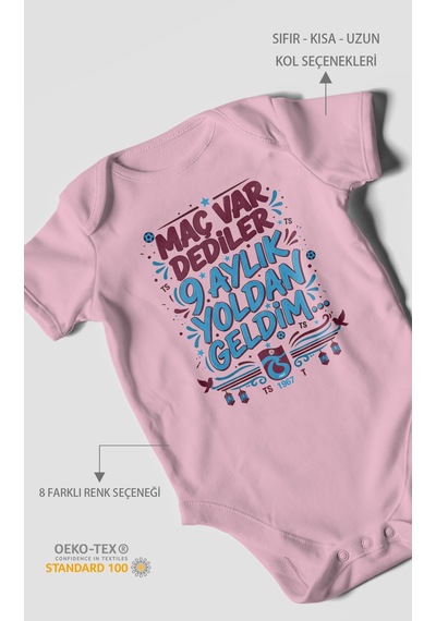Morivokids Maç Var Dediler Yazılı Kısa Kollu Bebek Body %100 Pamuk Koyu Pembe