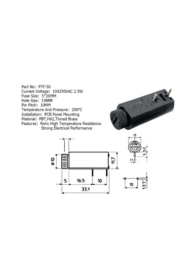 Mr-235b Fuse Sigorta Yuvası 5x20mm 90 Pcb Pin Şase Montaj Tipi