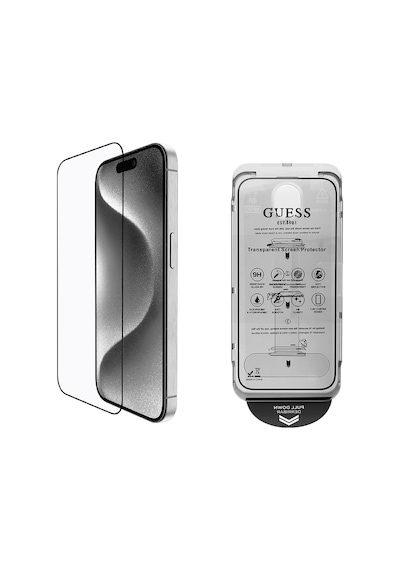 Apple Uyumlu   iPhone 16 Pro Max Guess Lisanslı Temperli Cam Ekran Koruyucu Uygulama Aparatlı Outline Serisi
