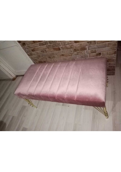 Modern Çizgi Model Puf Ayakucu Bench Gold Metal Ayak 100 Cm Beyaz