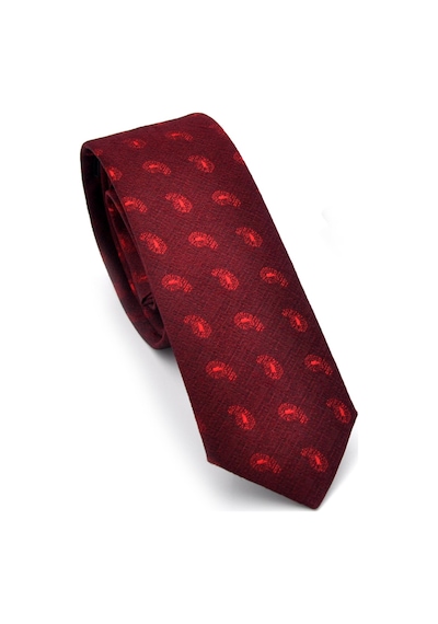 Gaffy Kırmızı Şal Desenli Bordo Dokuma Kumaş Mendilli Slim Fit Kravat // Sdk-240810 Desenli