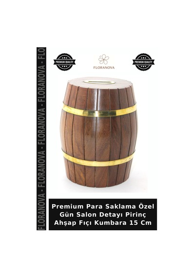 Premium Para Saklama Özel Gün Salon Detayı Pirinç Ahşap Fıçı Kumbara 15 Cm