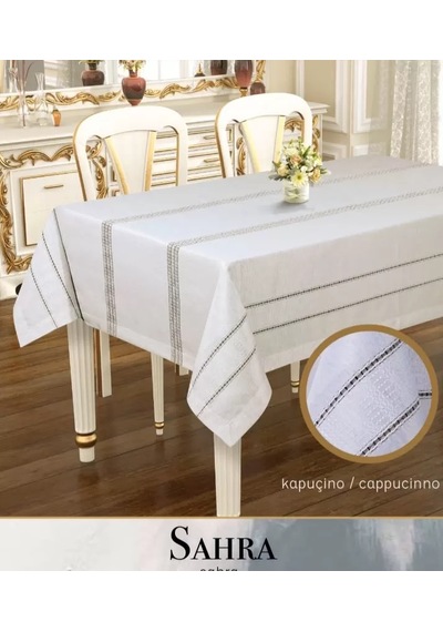 Sahra Model Kapicino 160x220 Cm Polyester Ajurlu Keten Masa Örtüsü Modern Dekor Sarı