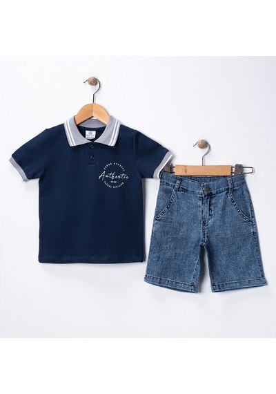 Bontino Erkek Çocuk Authentic Baskılı Pamuk Polo Yaka Tişört Ve Kot Şort Alt Üst İkili Takım Lacivert Bontino Erkek Çocuk Authentic Baskılı Pamuk Polo Yaka Tişört Ve Kot Şort Alt Üst İkili Takım Lacivert