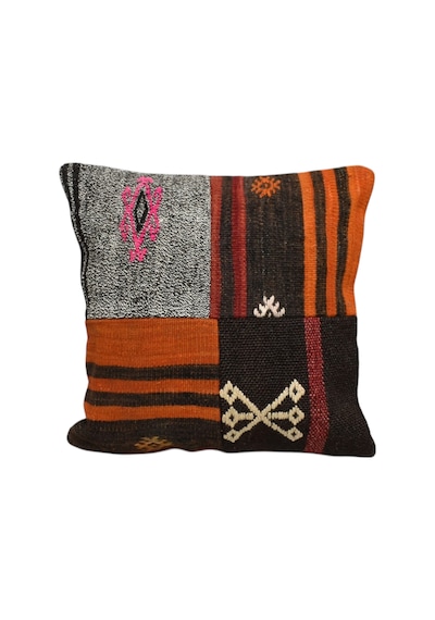 Zehra Abla Halı Yeni El Dokuma Patchwork Kırkyama Dekorluk Kilim Kırlent Yastık Kılıfı 7504 Çok Renkli