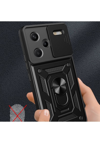 Xiaomi Redmi Note 13 Pro Plus 5g Kılıf Magnetik Standlı Kamera Korumalı Zore Sürgülü Vega Kapak Mavi