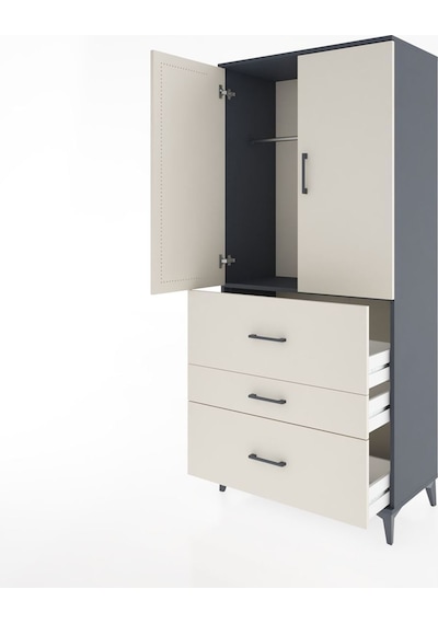Hyperion Dolap Tek Raflı 3 Çekmeceli Tek Askılı 88x44x195 Antrasit-aytaşı Antrasit Hyperion Dolap Tek Raflı 3 Çekmeceli Tek Askılı 88x44x195 Antrasit-aytaşı Antrasit