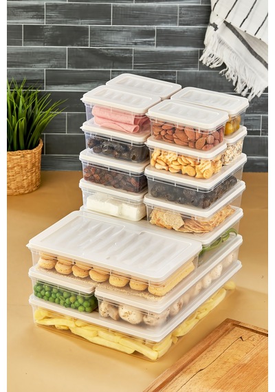 Multi Box 17 Parça 5 Farklı Boy Saklama Kabı Seti - Dondurucu & Mikrodalga Uyumlu Krem