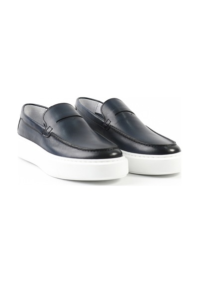 Tuna Hakiki Deri Lacivert Loafer Erkek Ayakkabı Eva Taban - E3845 Lacivert