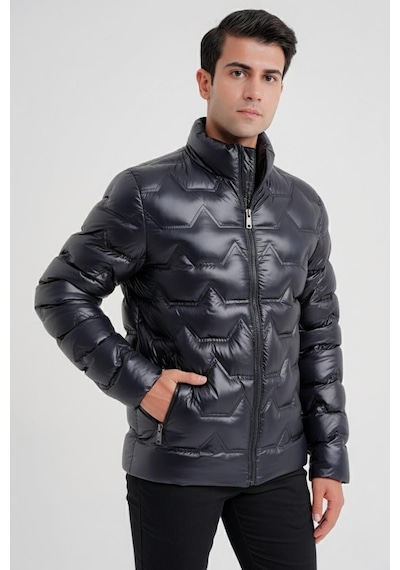 Slim Fit Hakim Yaka Yan Cepli Kaz Tüyü Lacivert Şişme Mont Mt 175 Lacivert