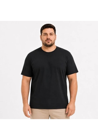 Zenna Tarz Erkek Battal Big Size Basic Tişört Bisiklet Yaka Rahat Kalıp T-shirt - Siyah