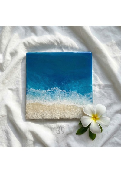 Maldivler İlhamlı Epoksi Okyanus Tablosu, El Yapımı Reçine Deniz Sanatı, Modern Duvar Dekoru, 25x25 Cm & 30x30 Cm 1 Adet