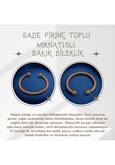 Sade Pirinç Toplu Mıknatıslı Bakır Bileklik Bakır