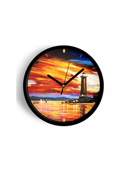 Soyut - Bohem - Geometrik Temalı Modern Duvar Saati - 25cm - Önü Camlı Siyah Kasa - Sessiz Mekanizma-jh0579 Siyah
