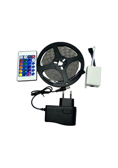 Electroon Silikonlu Kumandalı Adaptörlü Tek Çip Rgb Şerit Led 5mt 5 METRE